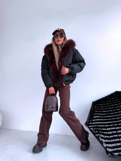 Pufīga, īsā virsjaka "OLYMP FC7631" - MELNA